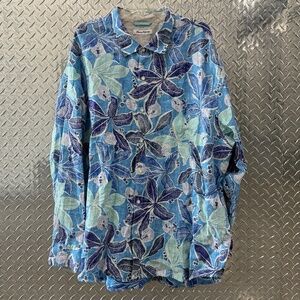 Tommy Bahama 100% linen long sleeve shirt men's XXXL floral Hawaiian tropical